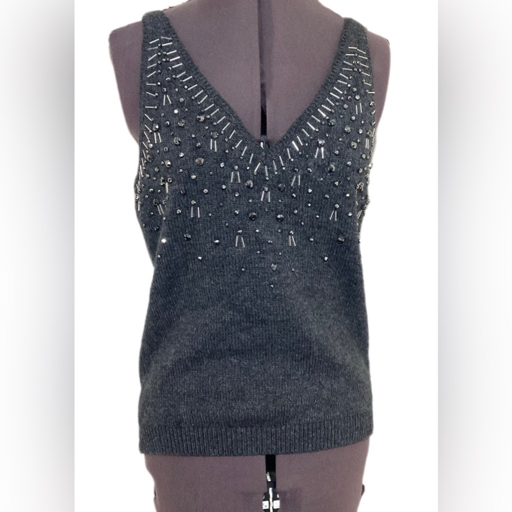 ZARA Bedazzled Beaded Wool Blend Knit Tank Top Size L